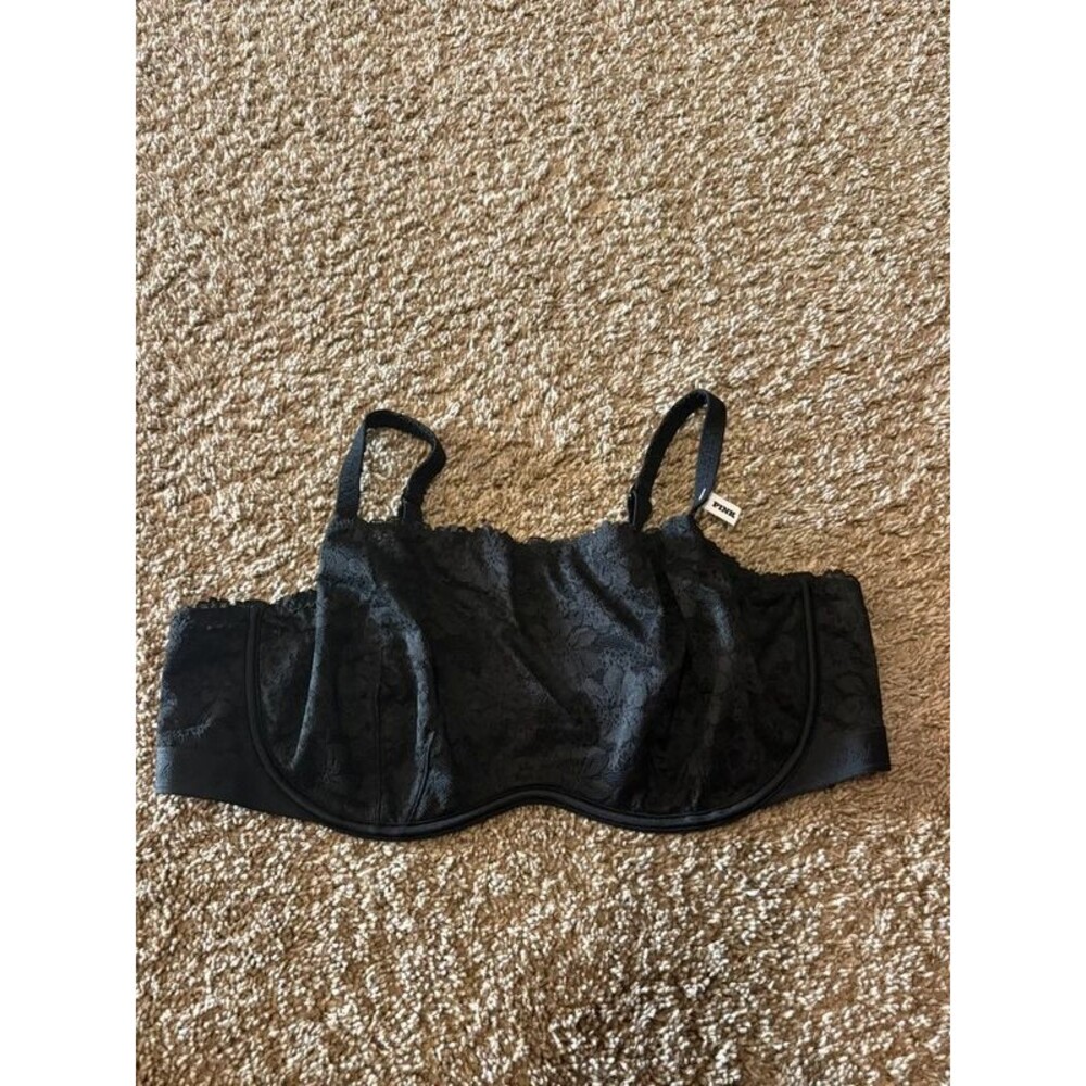 PINK Victoria's Secret Women Bra XXL Black Floral Bralette Unlined Scoop NWT